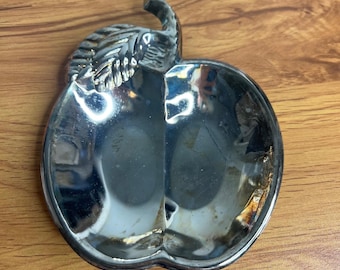 Vintage Silver Plated Apple Dish Trinket Tray Cottage Country Kitchen Decor