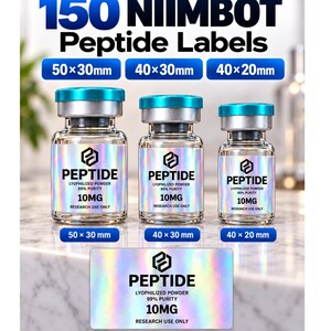DIY Niimbot Peptide Vials Label Template | Peptide Labels for Niimbot | Printable Vial Label Template | Holographic 40x20mm 50x30mm, 3 Sizes