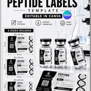 Printable Vial Label | Peptide Label Template | Custom Canva Template | Editable Vial Sticker | Peptide Research Label Design