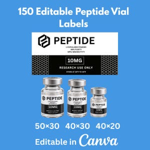 Editable Peptide Vial Label Templates | Nimbot, Canva Compatible | 3ml Nimbot Peptide Label Template | 3 ml Vial Sticker Template Digital