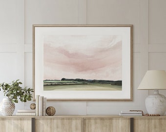 Landscape Pink Esk Lynn View A1 or A2 Art Print, Tasmanian Summer Landscape, Farm Fields, Australian Watercolour Art