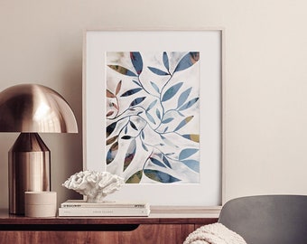 Watercolour Leaves Blue A3 or A4 Art Print, Leaf Art, Plant Print, Australian Botanical, Marine, Sea, Giclee