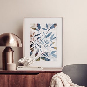 Watercolour Leaves Blue A3 or A4 Art Print, Leaf Art, Plant Print, Australian Botanical, Marine, Sea, Giclee image 1