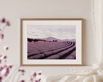 Lavender Fields A3 or A4 Art Print, Tasmanian Art, Bridestowe Lavender Estate, Australian Abstract Painting, Giclee