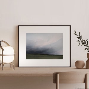 Esk Lynn Storm Landscape Art Print, Tasmanian Winter Landscape, Farm Fields, Minimalist Modern Abstract, Australian Watercolour Art