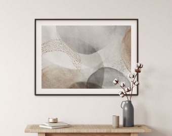 Grey and Gold Circle Abstract A1 or A2 Art Print Pair, Modern Abstract, Watercolour, Giclee