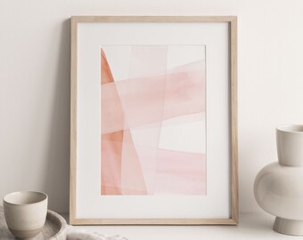 Abstrakter A3- oder A4-Kunstdruck, Aquarell-Striche, Rosa und Kupfer Poster, Minimalistisch, Giclee