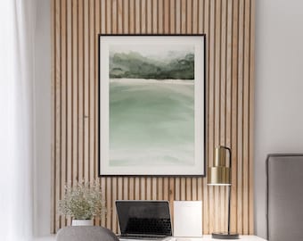 Jetty Beach Landscape Art Print, Tasmanian Bruny Island Seascape, Beach and Coastal, Australian Modern Abstract Watercolour