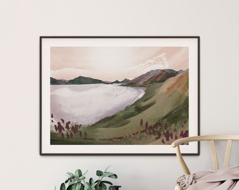 Lake Wakatipu Landscape A1 or A2 Art Print, New Zealand Landscape, Modern Abstract, Queenstown Watercolour Art, Giclee