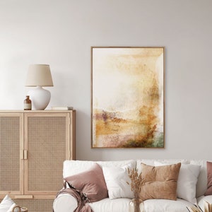 Summer Fields Abstract Art Print, Mustard and Beige Graphic Poster, Giclee Print