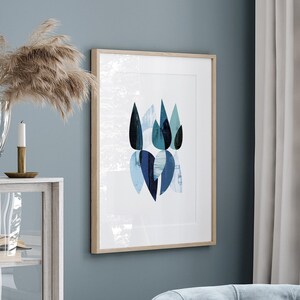 Impresión de arte azul abstracto floral, impresión de plantas, botánico australiano, cartel de flores, Giclee