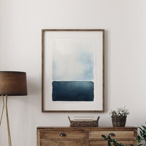Abstract Blue Seascape Art Print, Blue and Navy Graphic Poster, Rothko Inspired Modern Abstract, Giclee