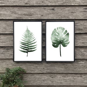 Watercolour Fern, Monstera and/or Banana Leaf A4 or A3 Art Prints, Plant Print Pair, Set of 3 Botanical Posters, Giclee image 3