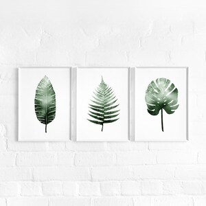 Watercolour Fern, Monstera and/or Banana Leaf A4 or A3 Art Prints, Plant Print Pair, Set of 3 Botanical Posters, Giclee image 2