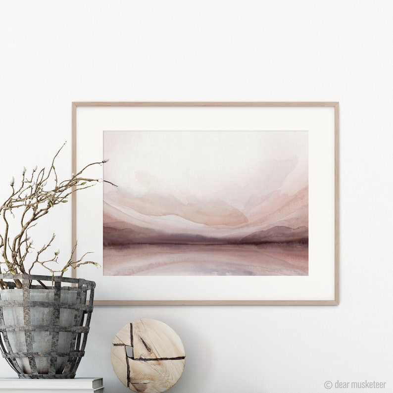 Landscape Lake Sunset A3 or A4 Art Print, Tasmanian Winter Landscape, Great Lakes, Minimalist Modern Abstract, Australian Watercolour Art image 3