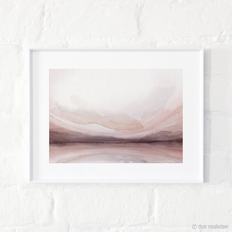 Landscape Lake Sunset A3 or A4 Art Print, Tasmanian Winter Landscape, Great Lakes, Minimalist Modern Abstract, Australian Watercolour Art image 2