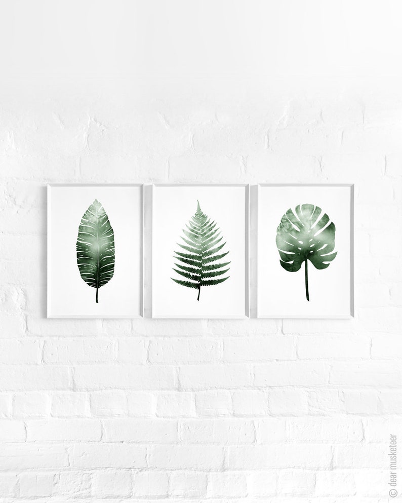 Watercolour Fern, Monstera and/or Banana Leaf A4 or A3 Art Prints, Plant Print Pair, Set of 3 Botanical Posters, Giclee image 2