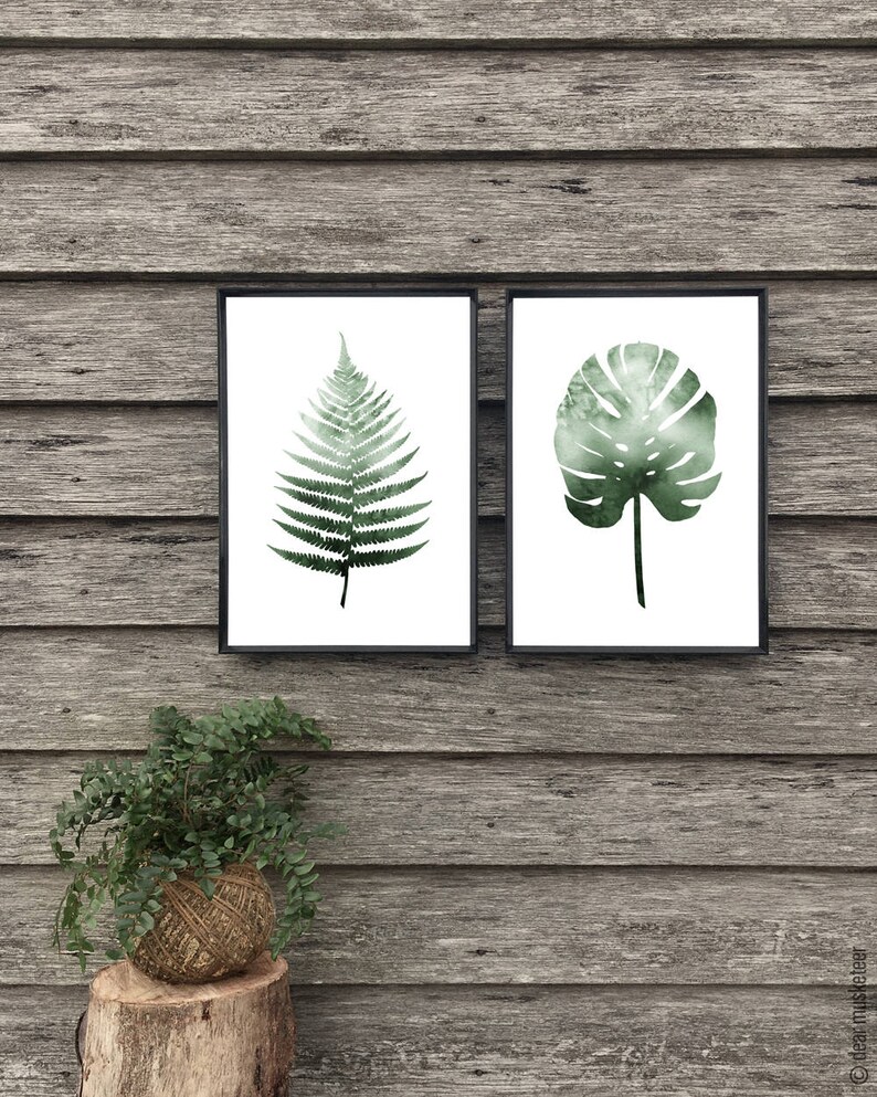 Watercolour Fern, Monstera and/or Banana Leaf A4 or A3 Art Prints, Plant Print Pair, Set of 3 Botanical Posters, Giclee image 3