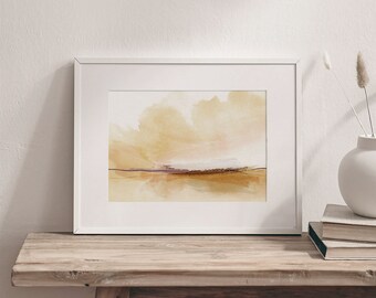 Golden Light Landscape A3 or A4 Art Print, Yellow Tones Modern Australian Art, Poster, Giclee