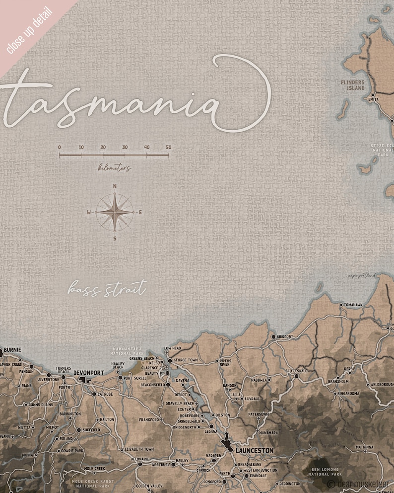 Tasmanian A1 Art Map, Tasmania Art Print, Australia, Topography, Large 2D Relief Map, Lutruwita, Tourist Map, Giclee image 8