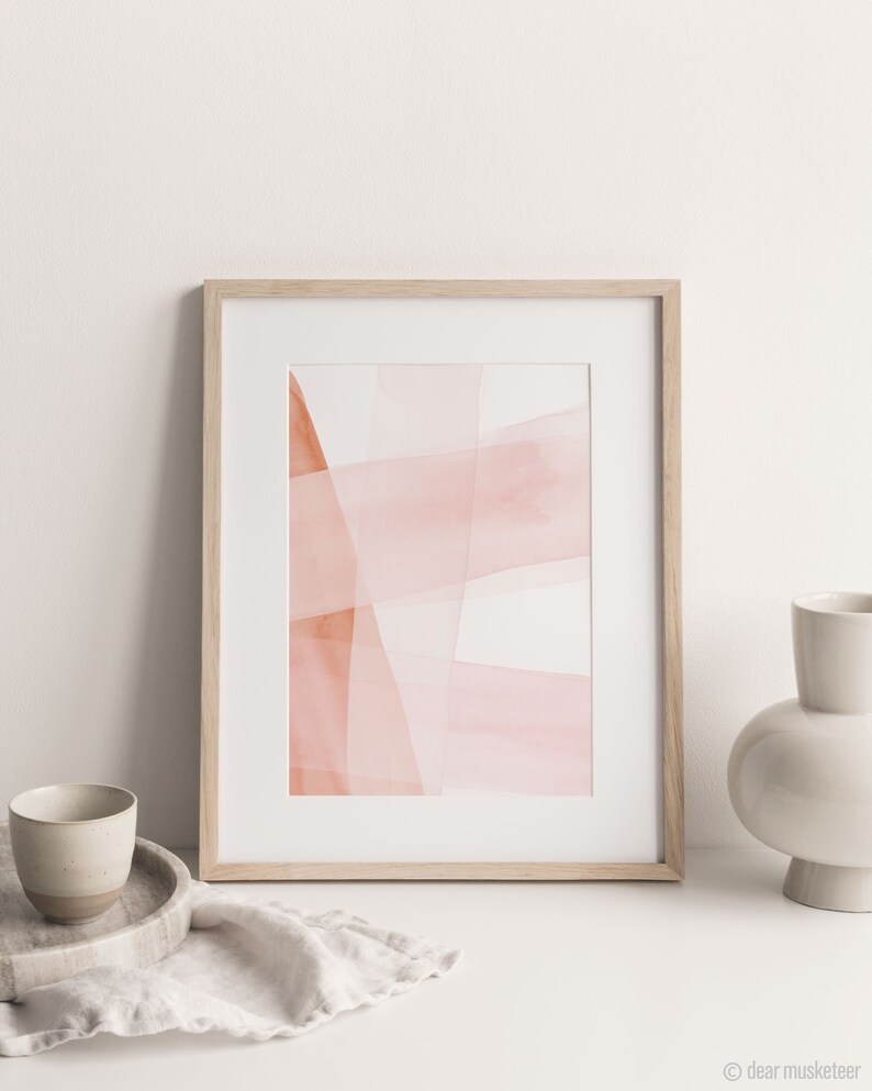 Blush and Copper Abstract A3 or A4 Art Print, Watercolour Strokes, Pink and Copper Poster, Minimalist, Giclee image 1