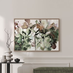 Pistachio Hydrangea Floral Art Print, Green and Pink Abstract Landscape Flower, Modern Floral Art, Poster, Giclee