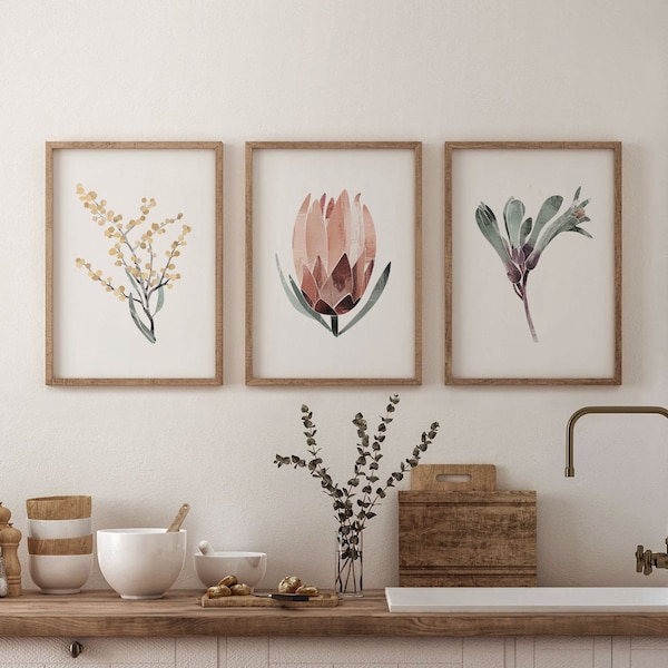 Australian Native Flower A3 or A4 Art Print Set, Painted Abstract Florals, Botanical Prints, Giclee