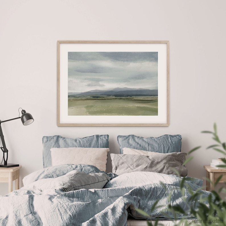 Landscape Ben Lomond Rain A1 or A2 Art Print, Tasmanian Spring Farm Landscape, Australian Mountain Watercolour, Giclee image 4
