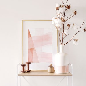 Blush and Copper Abstract A3 or A4 Art Print, Watercolour Strokes, Pink and Copper Poster, Minimalist, Giclee image 2