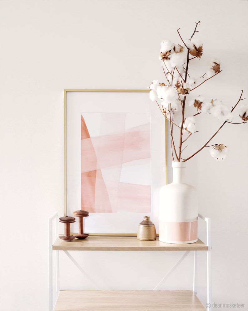 Blush and Copper Abstract A3 or A4 Art Print, Watercolour Strokes, Pink and Copper Poster, Minimalist, Giclee image 2