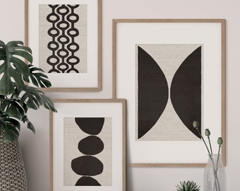 Natural Abstracts A3 or A4 Art Print Set, Black and Beige, Linen Texture, Organic, Modern Minimalist, Giclee