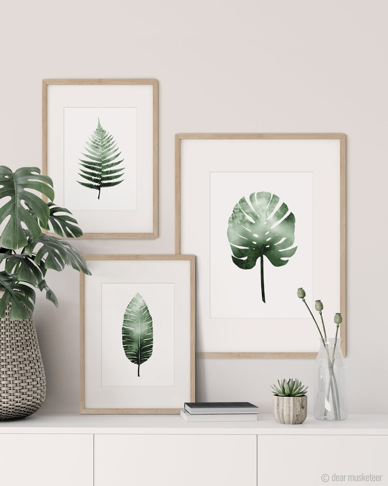 Watercolour Fern, Monstera and/or Banana Leaf A4 or A3 Art Prints, Plant Print Pair, Set of 3 Botanical Posters, Giclee image 1