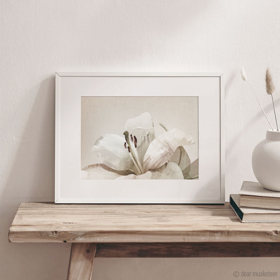 Painted Lily Abstract A3 or A4 Art Print, White Flower Art, Floral ...