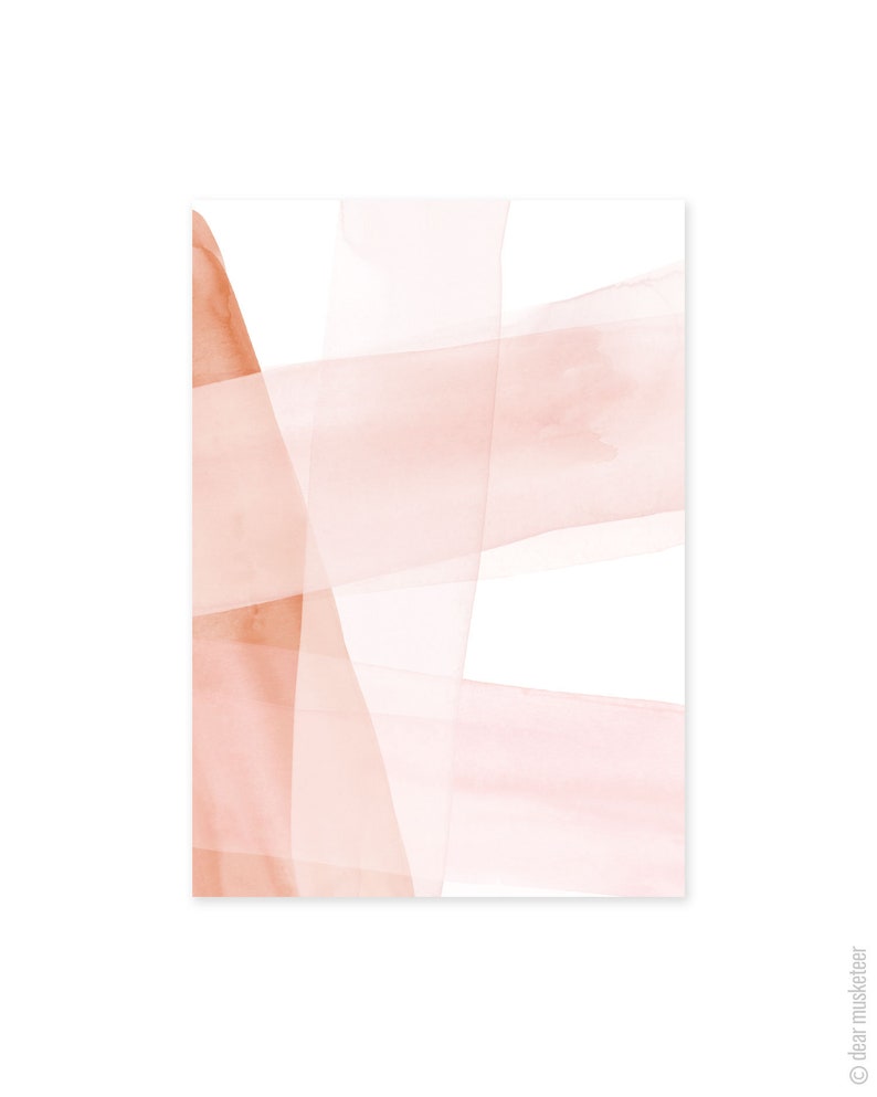 Blush and Copper Abstract A3 or A4 Art Print, Watercolour Strokes, Pink and Copper Poster, Minimalist, Giclee image 4