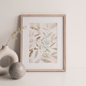 Watercolour Leaves Beige A3 or A4 Art Print, Gum Leaf Art, Plant Print, Australian Botanical, Eucalyptus, Giclee image 1