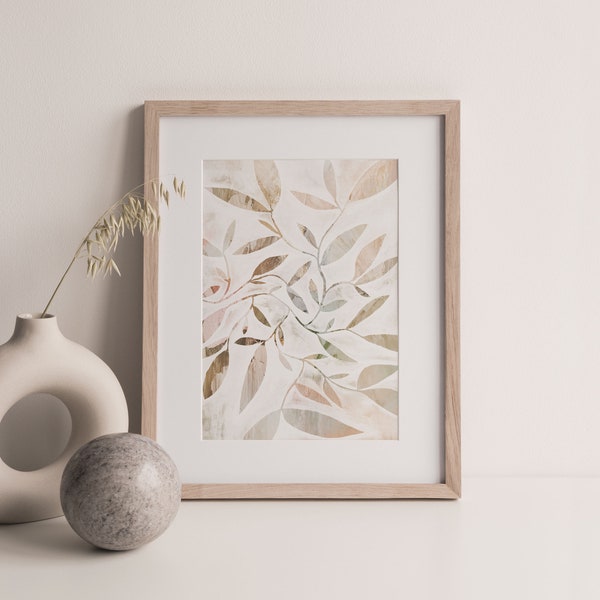 Watercolour Leaves Beige A3 or A4 Art Print, Gum Leaf Art, Plant Print, Australian Botanical, Eucalyptus, Giclee