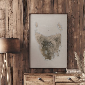 Tasmanian A1 Art Map, Tasmania Art Print, Australia, Topography, Large 2D Relief Map, Lutruwita, Tourist Map, Giclee image 1