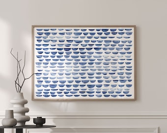Shibori Waves A1 or A2 Art Print, Abstract Blue Ocean Poster, Blue Sea, Extra Large Art, Giclee Prints