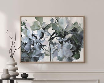 Blue Heaven Hydrangea Floral Art Print, Green and Blue Abstract Landscape Flower, Modern Floral Art, Poster, Giclee