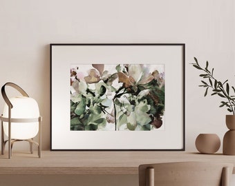 Pistachio Hydrangea A3 or A4 Floral Art Print, Green and Pink Abstract Landscape Flower, Modern Floral Art, Poster, Giclee
