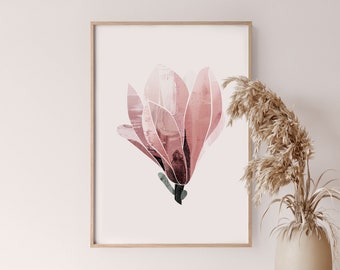 Magnolia Painted Abstract A1 or A2 Art Print, Floral Pinks Botanical, Modern Flower Poster, Giclee