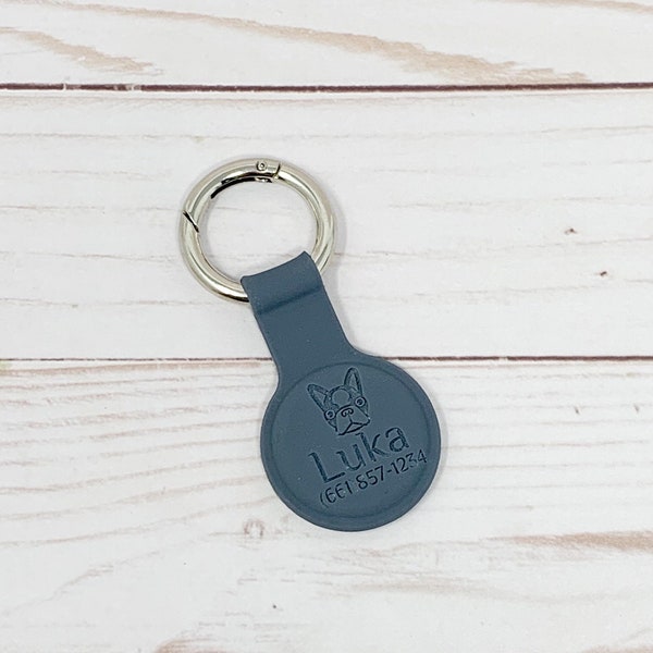 Airtag Custom Engraved Dog tag Name Initials Floral Personalized puppy Frenchie bulldog silicone case