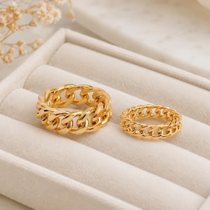 Chunky Cuban Chain Ring – Gold & Silver Link Rings, Bold Statement Ring, Minimal Chain Jewelry Gift, christmas Gift