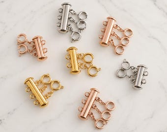 Layered Necklace Connector Clasp, 2 Strand 3 Strand Detangler Clasp, Gold Rose Gold Silver Necklace Spacer, Jewelry Layering Clasp