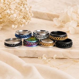 Unisex Fidget Ring, Curb chain Spinner Ring, Rolling Ring, Minimalist Ring, Everyday Jewelry, Wrap Ring, Fidget Jewelry, Thumb Ring