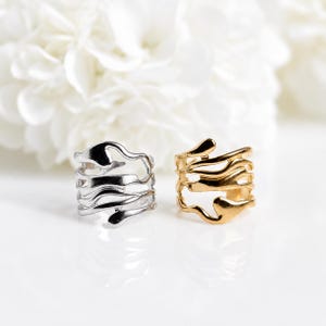 Gold Abstract Wave Ring, Openwork Statement Ring, Chunky Modern Adjustable Ring, Minimalist Sculptural Jewelry Gift, Christmas Gift