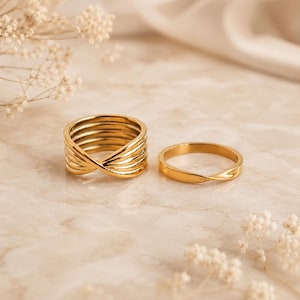 Twisted Ring, Gold Knot Ring, Stripes Ring, Twisted Band Ring, Texture Ring, Stackable Gemstone Jewelry Christmas Gift