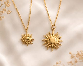 Gold Sun Pendant Necklace, Dainty Sunburst Necklace, Celestial Gold Necklace, Small Sunshine Charm Necklace, Gift for Her
