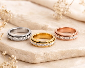 Fidget Ring, Spinner Crystal Ring, Eternity Studed Rolling Ring, Minimalist Ring, Everyday Jewelry, Wrap Ring, Fidget Jewelry, Thumb Ring