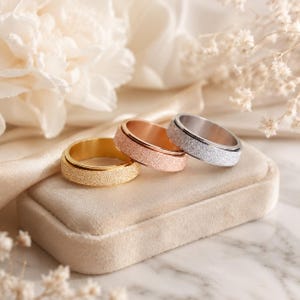 Fidget Ring, Spinner Glitter Ring, Stainless Steel Rolling Ring, Minimalist Ring, Everyday Jewelry, Wrap Ring, Fidget Jewelry, Thumb Ring